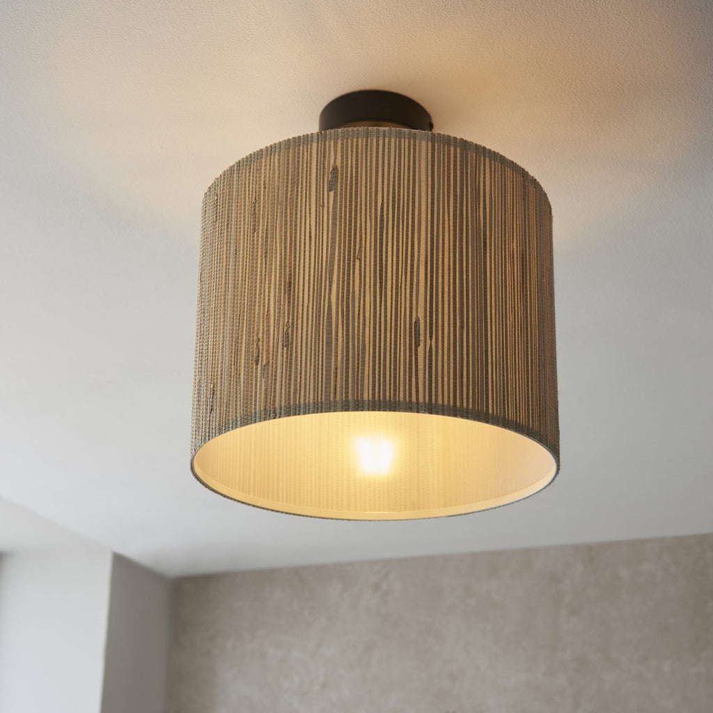 101695 Longshore 1 Light Semi Flush Ceiling Light Natural Seagrass & Matt Black