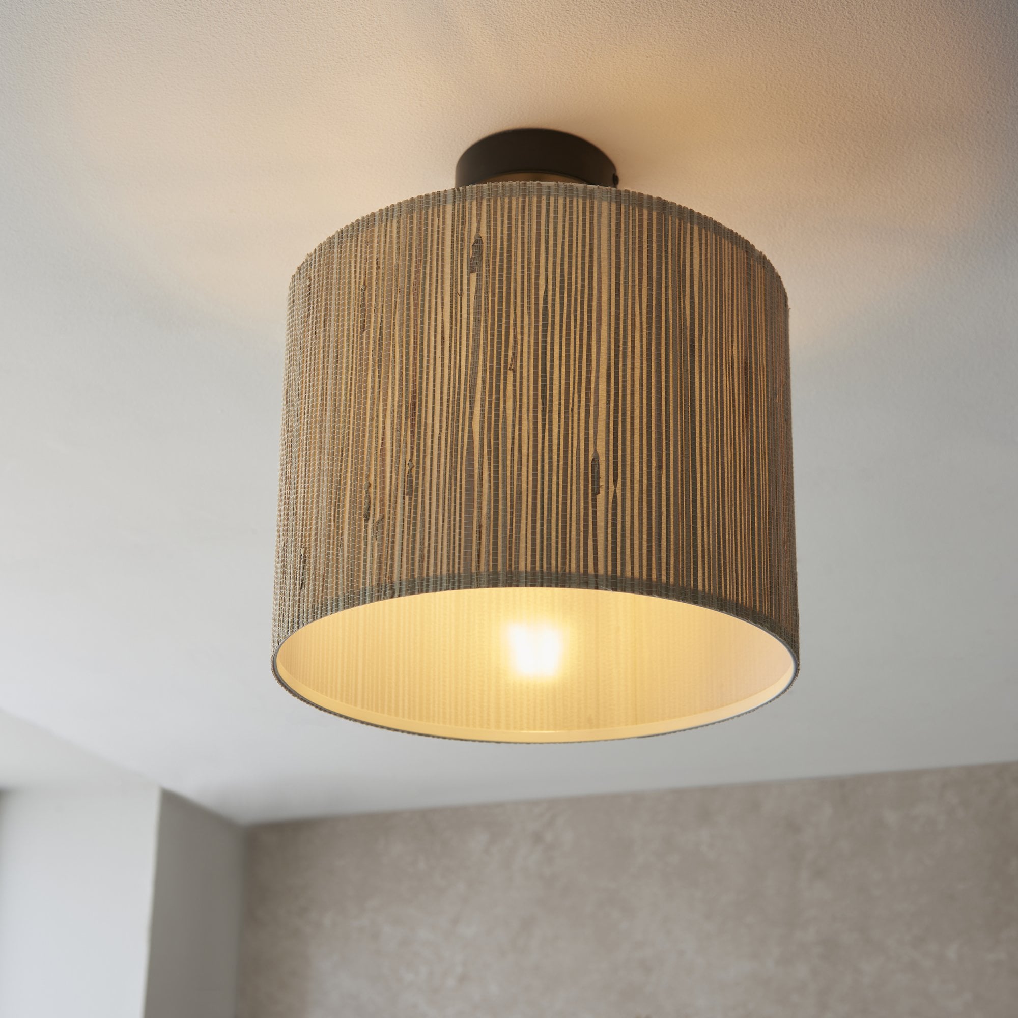101695 Longshore 1 Light Semi Flush Ceiling Light Natural Seagrass & Matt Black