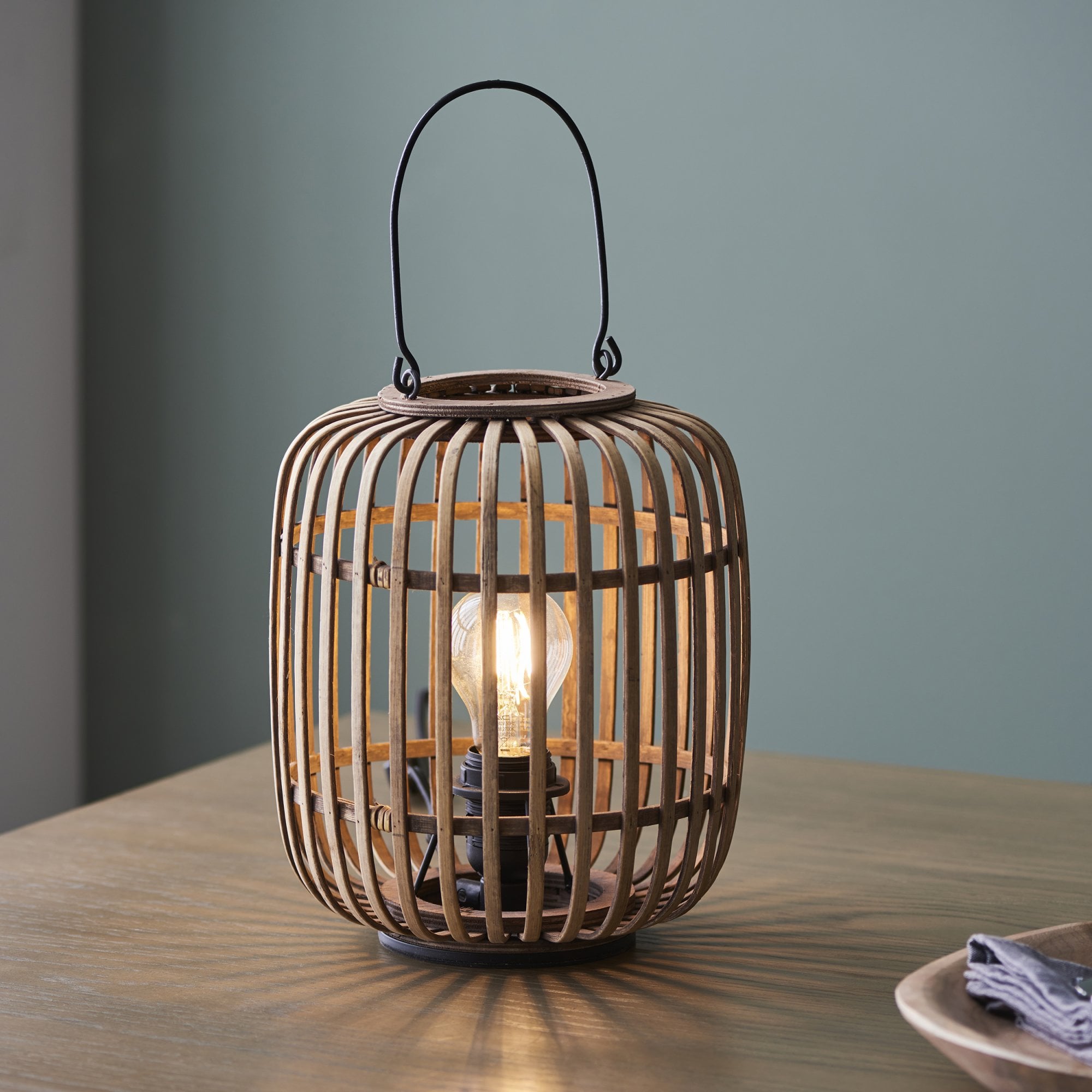 101773 Mathias 1 Light Table Lamp Natural Bamboo, Plywood & Matt Black Paint