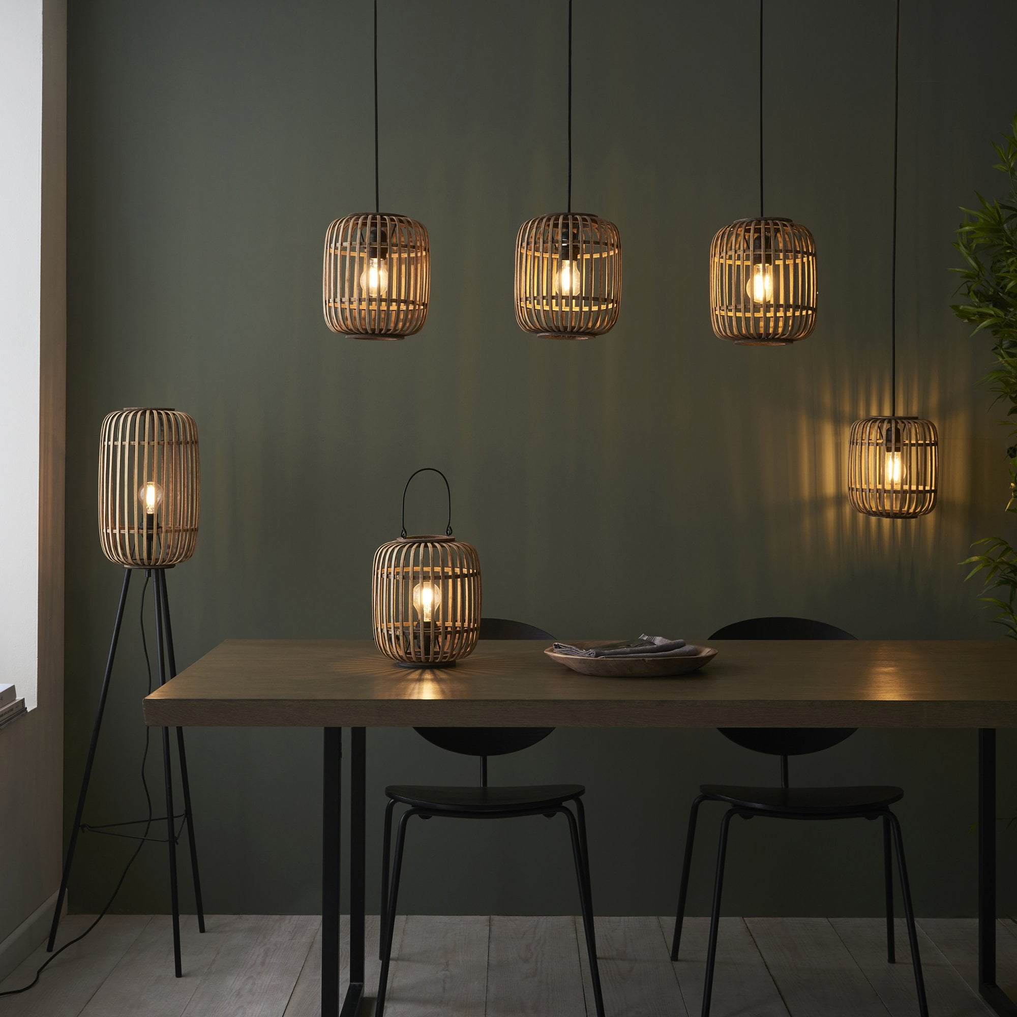 101773 Mathias 1 Light Table Lamp Natural Bamboo, Plywood & Matt Black Paint