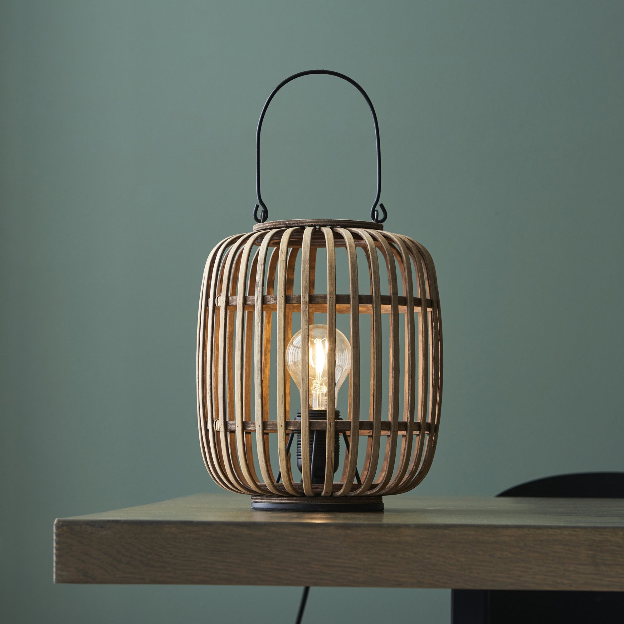 101773 Mathias 1 Light Table Lamp Natural Bamboo, Plywood & Matt Black Paint