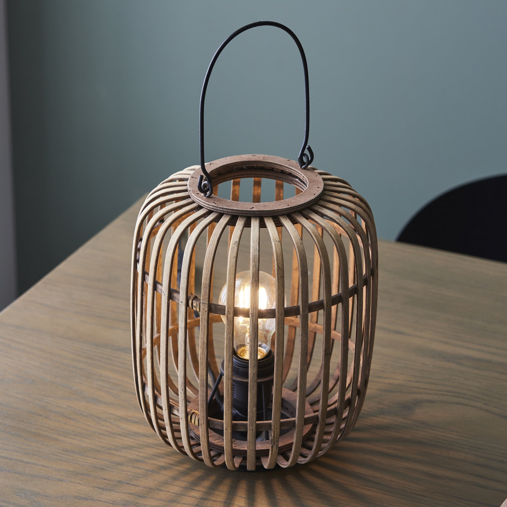 101773 Mathias 1 Light Table Lamp Natural Bamboo, Plywood & Matt Black Paint