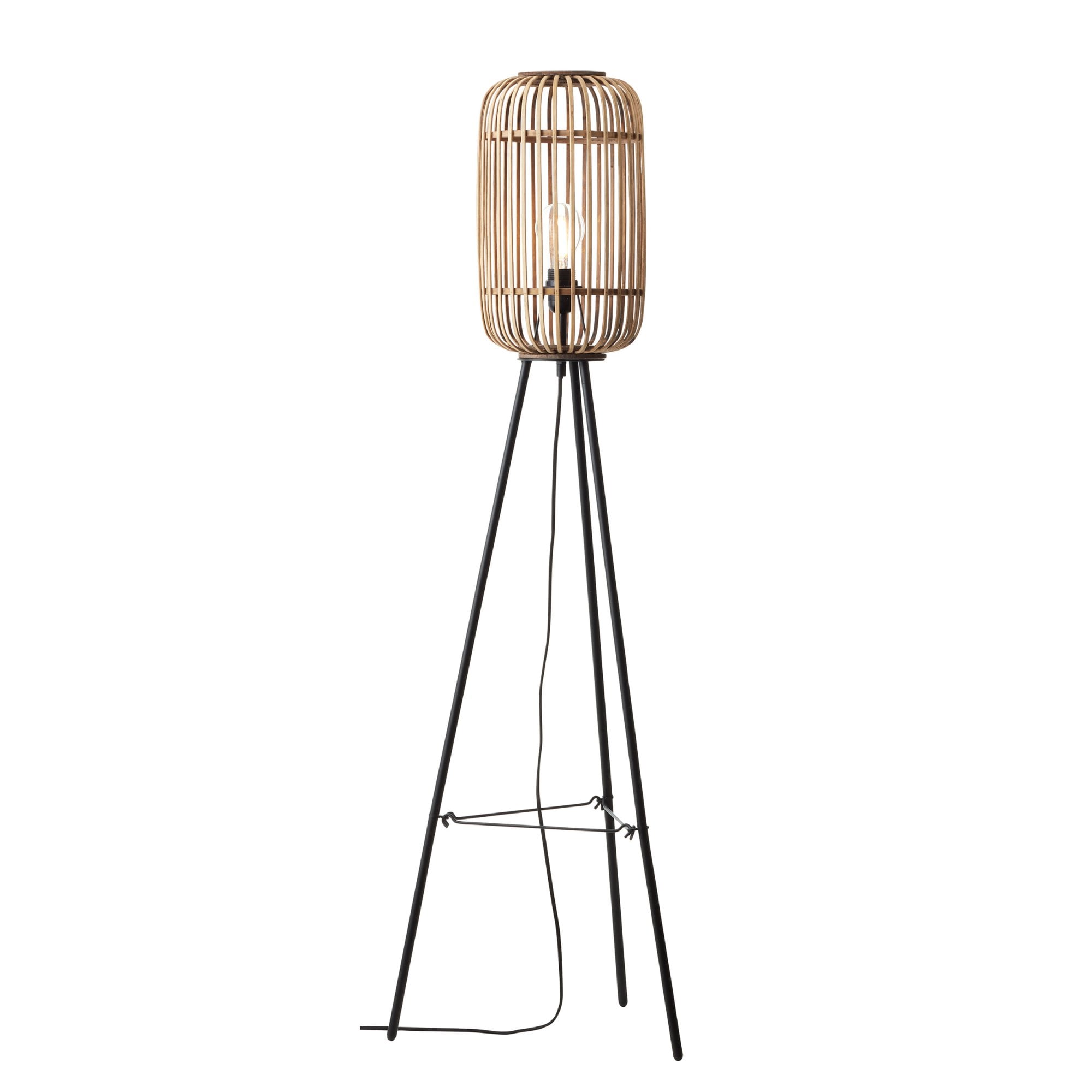 Mathias 1 Light Floor  Lamp Natural Bamboo, Plywood & Matt Black Paint