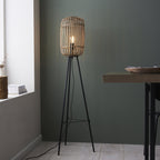 101774 Mathias 1 Light Floor Lamp Natural Bamboo, Plywood & Matt Black Paint