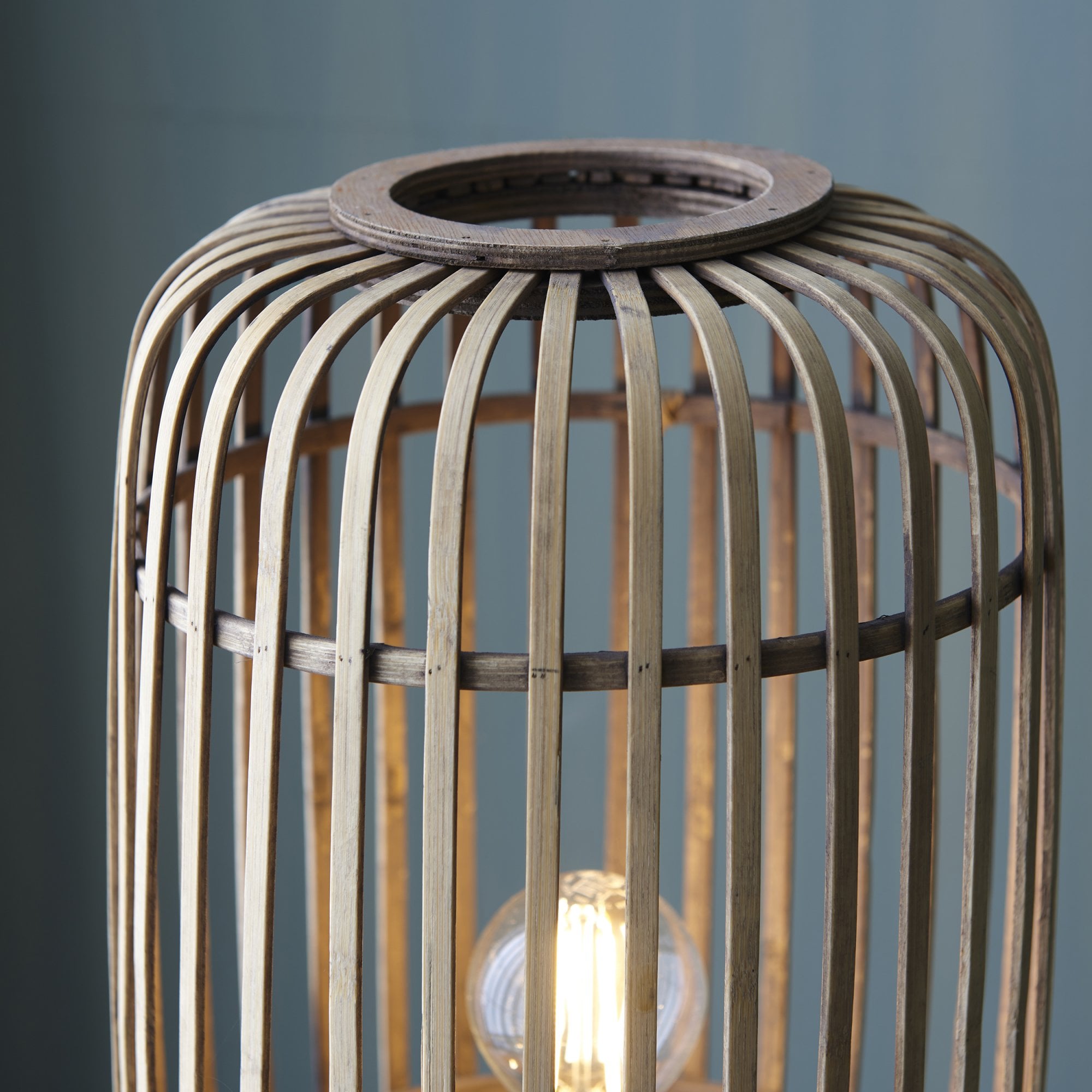 Mathias 1 Light Floor  Lamp Natural Bamboo, Plywood & Matt Black Paint