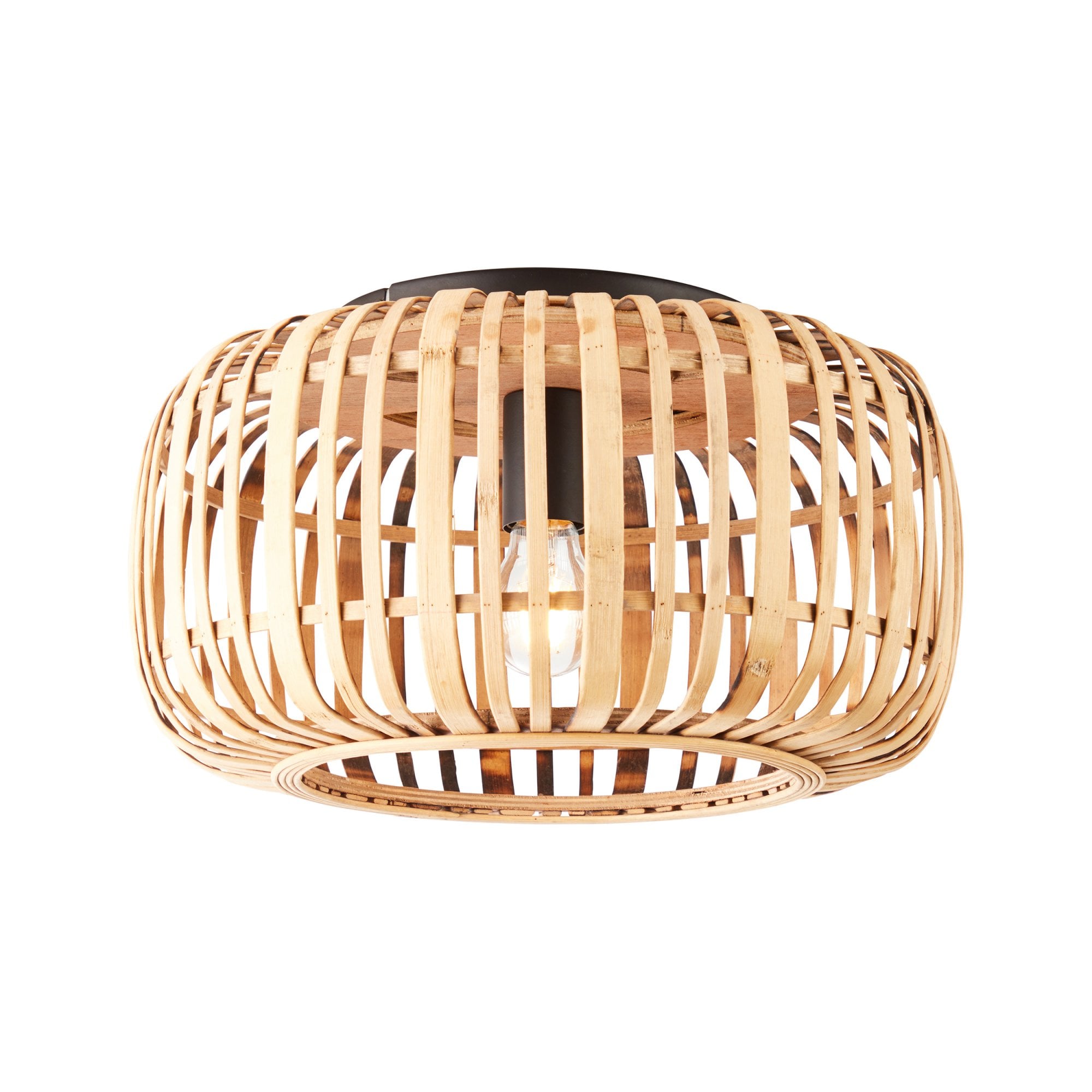 101776 Mathias 1 Light Flush Ceiling Light Natural Bamboo, Plywood & Matt Black Paint