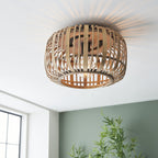 101776 Mathias 1 Light Flush Ceiling Light Natural Bamboo, Plywood & Matt Black Paint