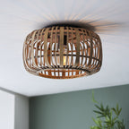101776 Mathias 1 Light Flush Ceiling Light Natural Bamboo, Plywood & Matt Black Paint