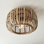 101776 Mathias 1 Light Flush Ceiling Light Natural Bamboo, Plywood & Matt Black Paint