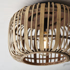 101776 Mathias 1 Light Flush Ceiling Light Natural Bamboo, Plywood & Matt Black Paint