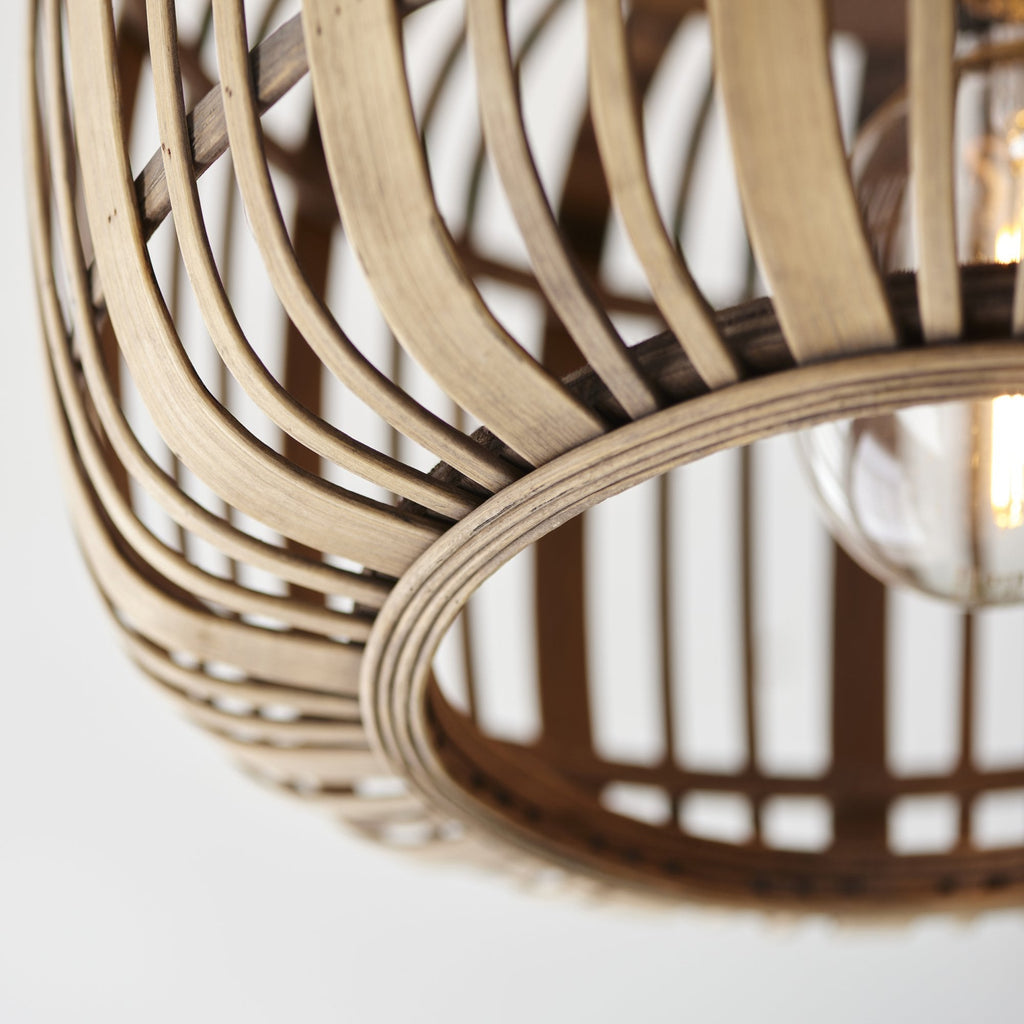 101776 Mathias 1 Light Flush Ceiling Light Natural Bamboo, Plywood & Matt Black Paint