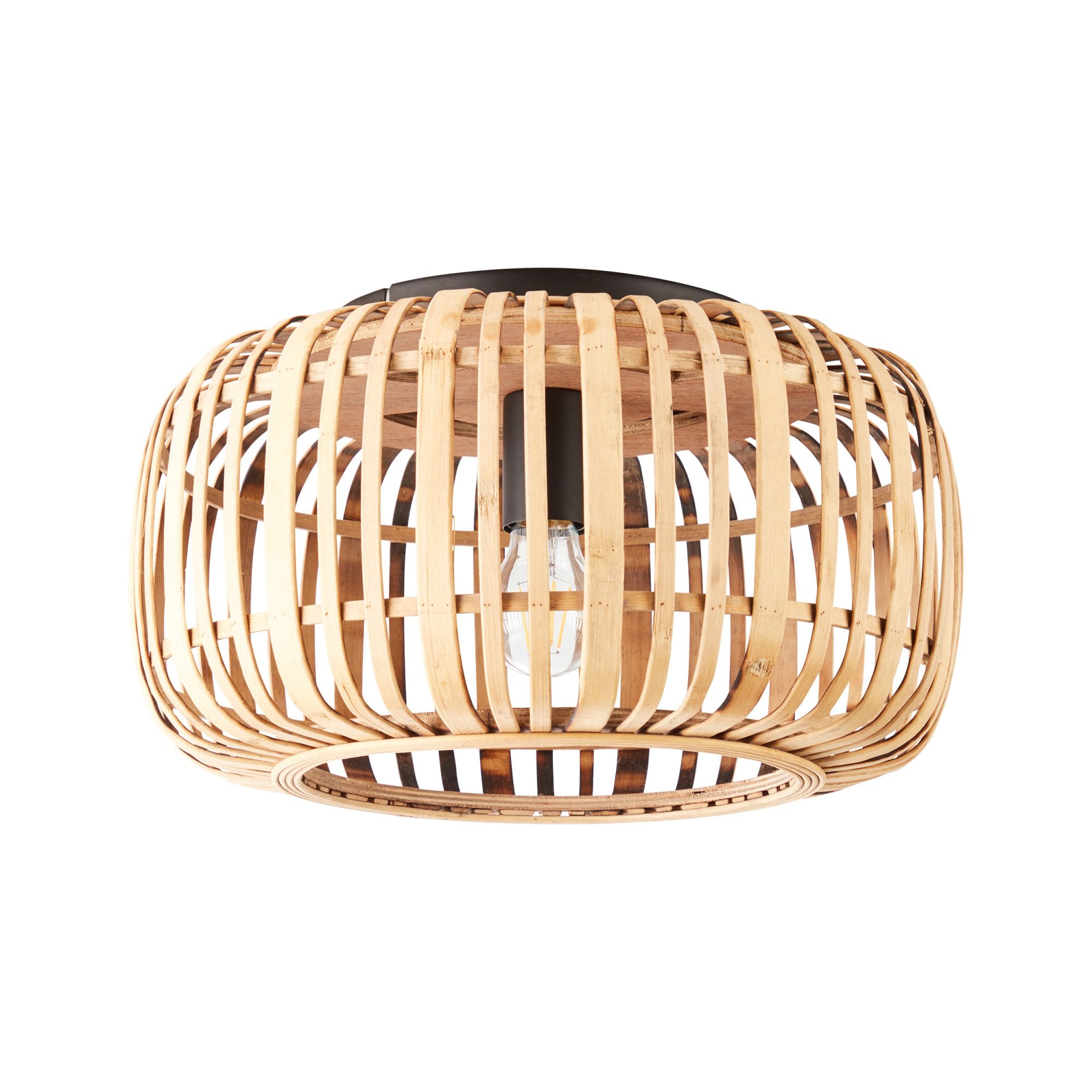 101776 Mathias 1 Light Flush Ceiling Light Natural Bamboo, Plywood & Matt Black Paint
