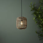 101777 Mathias 1 Light Pendant Natural Bamboo, Plywood & Matt Black Paint