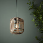 101777 Mathias 1 Light Pendant Natural Bamboo, Plywood & Matt Black Paint