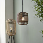 101777 Mathias 1 Light Pendant Natural Bamboo, Plywood & Matt Black Paint