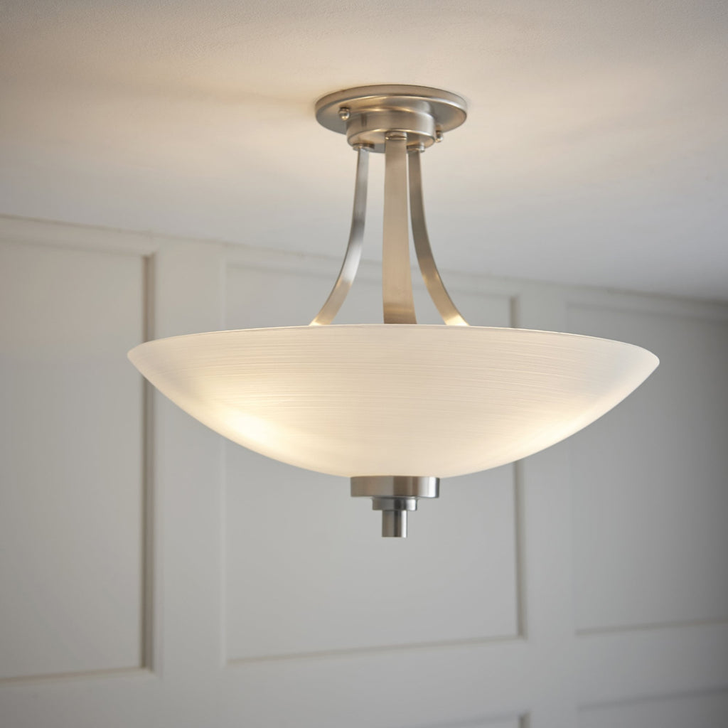 WELLES-3SC 3 Light Semi Flush Fitting Satin Chrome