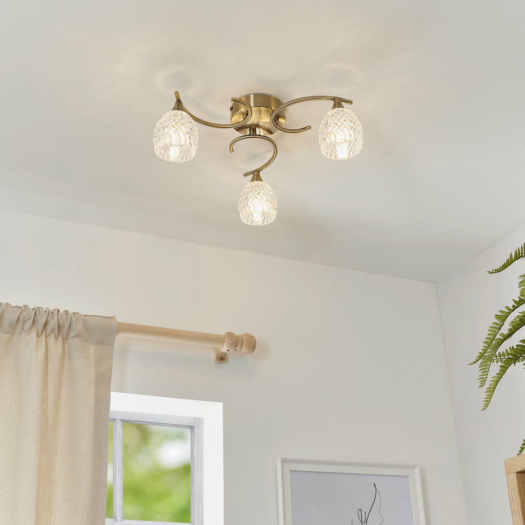 BOYER-3AB 3 Light Ceiling Fitting With Antique Brass Finish