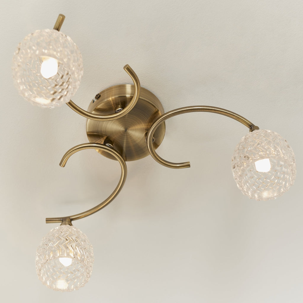 BOYER-3AB 3 Light Ceiling Fitting With Antique Brass Finish