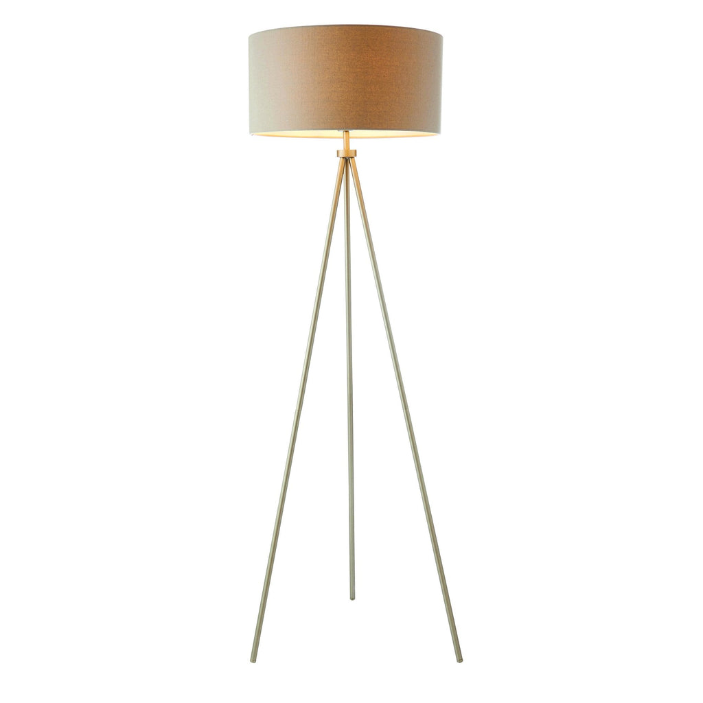 66987 Tri Floor Lamp Matt Nickel Grey Linen