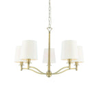 70245 Ortona 5 Light Pendant Matt Antique Brass And White Faux Silk