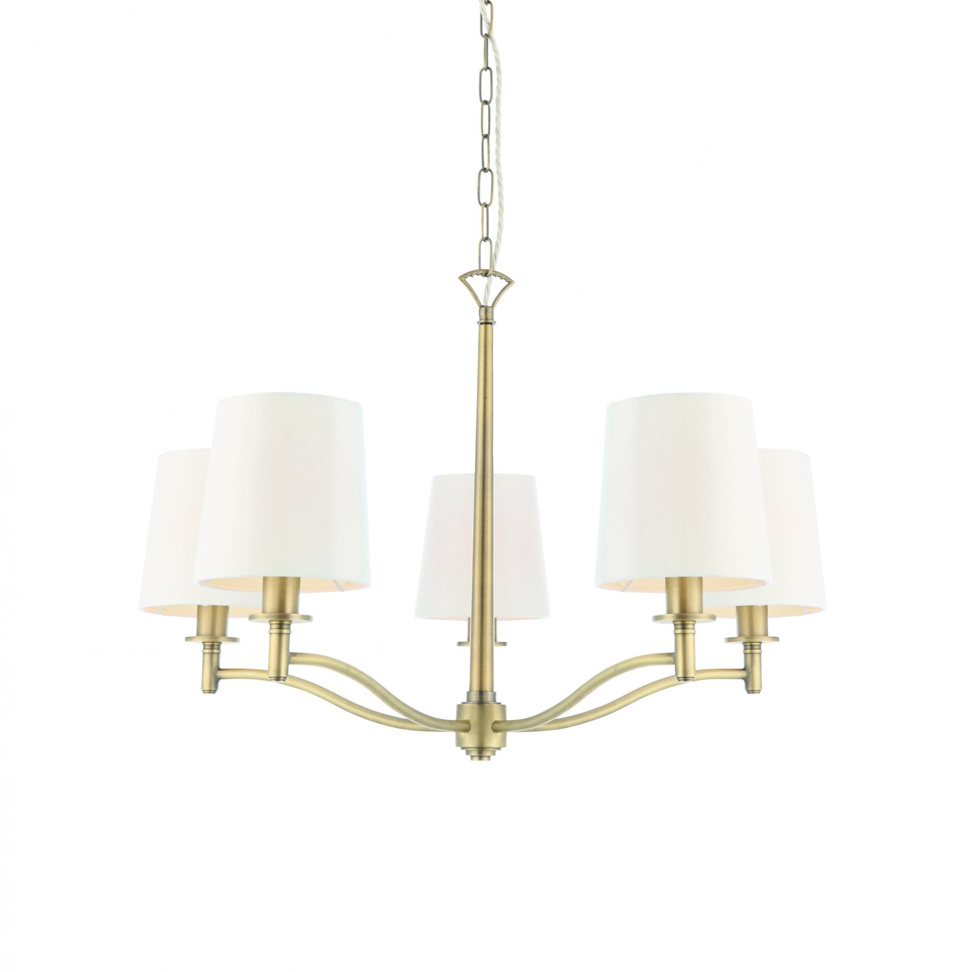 70245 Ortona 5 Light Pendant Matt Antique Brass And White Faux Silk