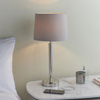 72175 Syon Table Lamp Nickel And Mink Faux Silk Shade