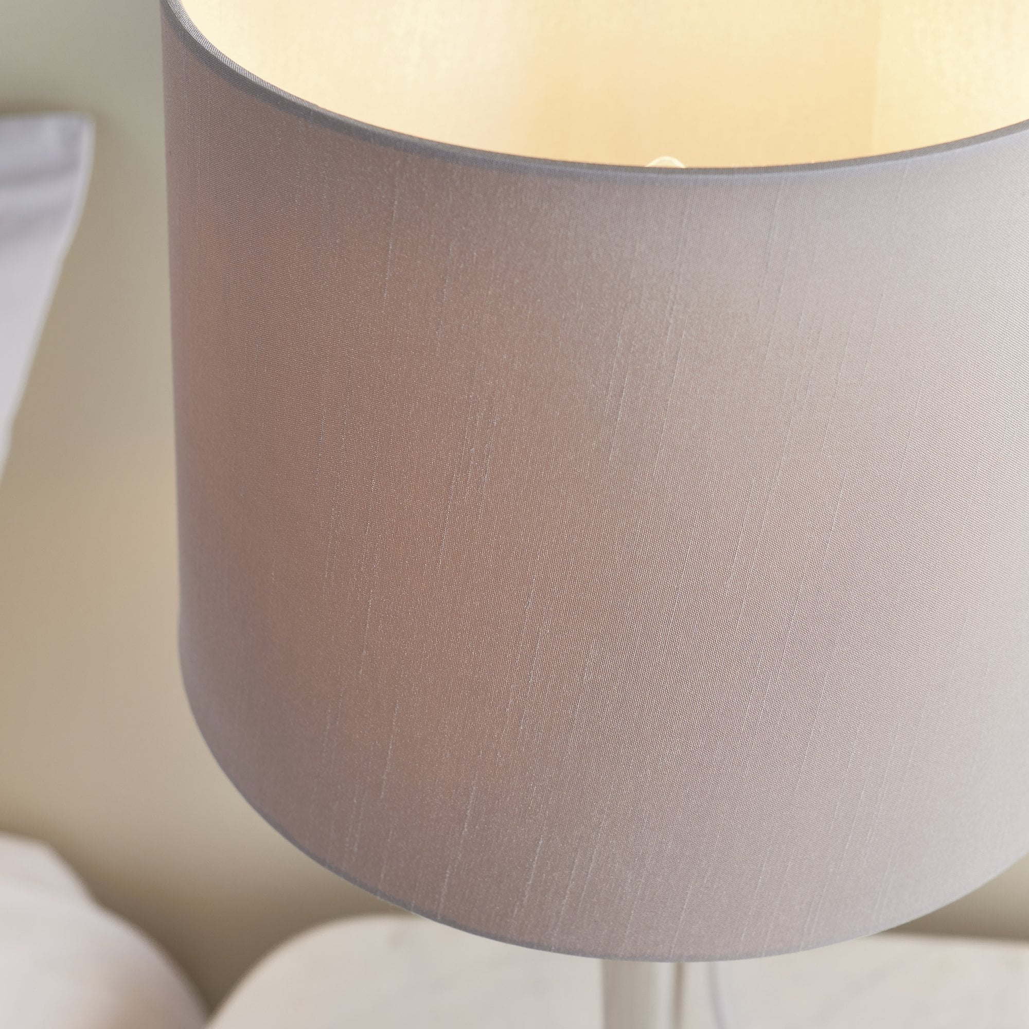 72175 Syon Table Lamp Nickel And Mink Faux Silk Shade