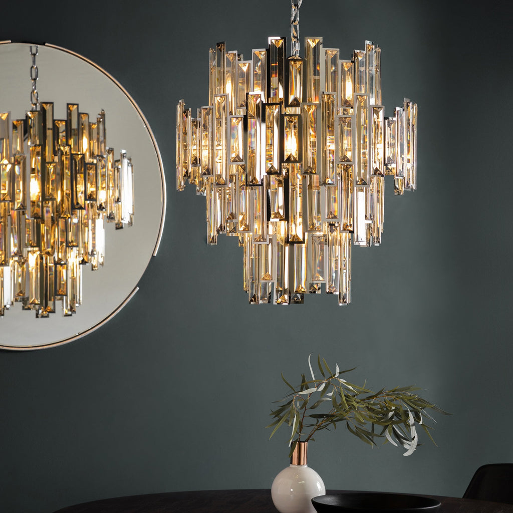 72744 Viviana 12 Light Pendant Chrome Champagne Crystal Drops