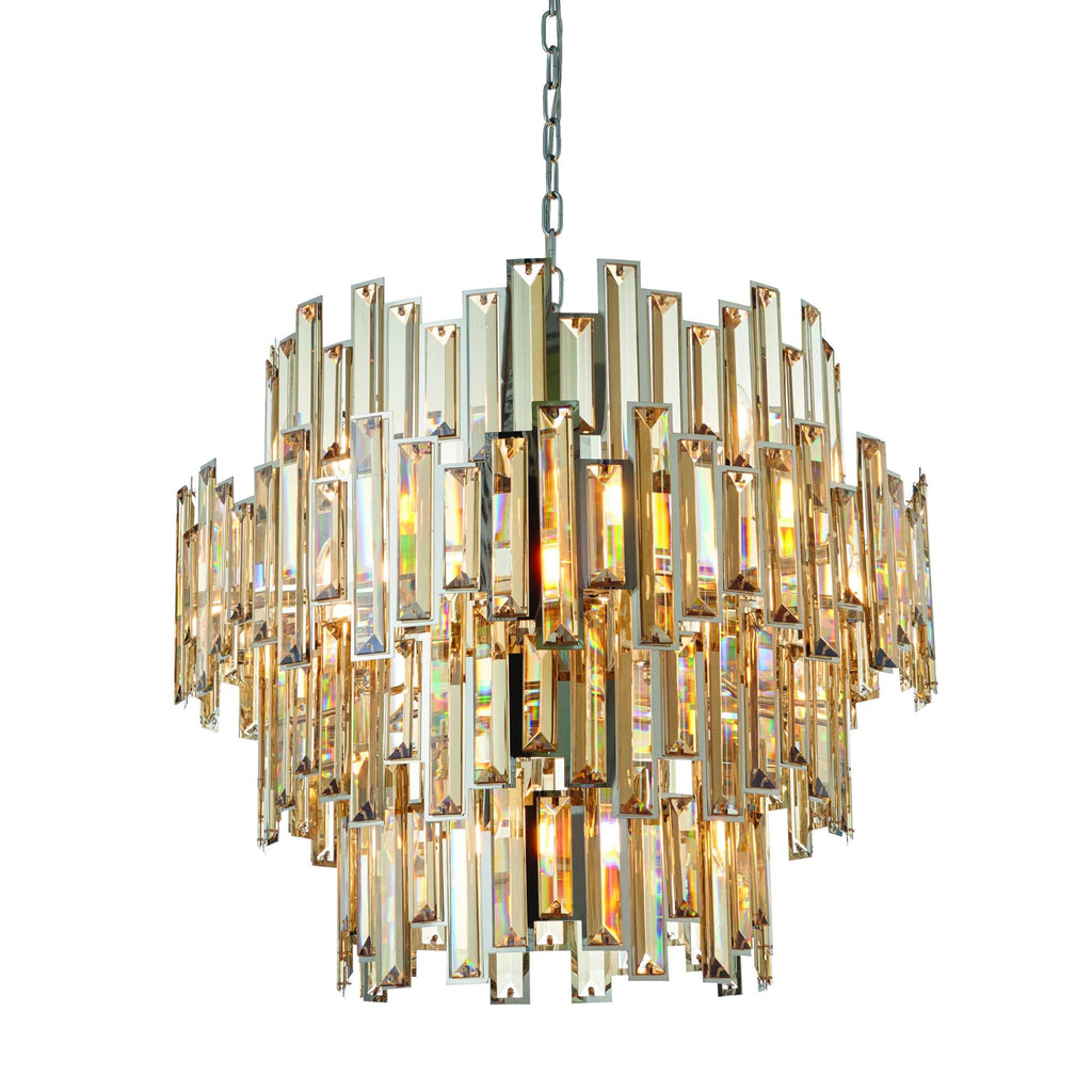 72746 Viviana 15 Light Pendant Chrome Champagne Crystal Drops