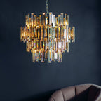 72746 Viviana 15 Light Pendant Chrome Champagne Crystal Drops