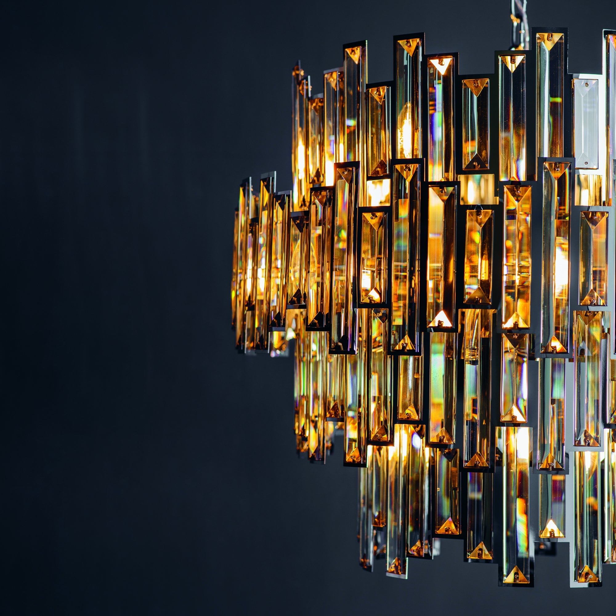 72746 Viviana 15 Light Pendant Chrome Champagne Crystal Drops