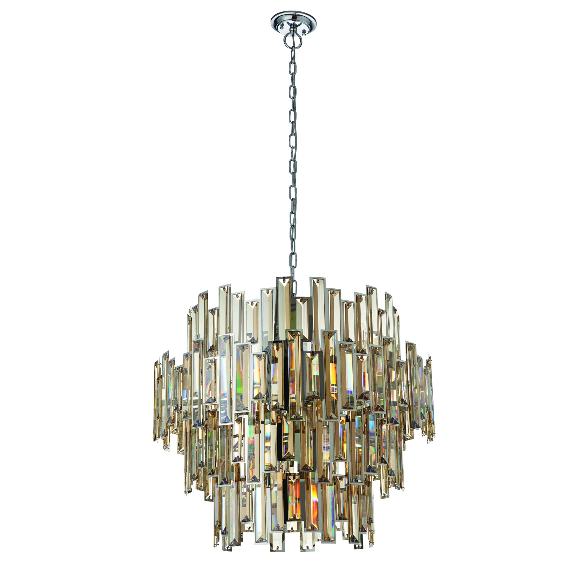 72746 Viviana 15 Light Pendant Chrome Champagne Crystal Drops