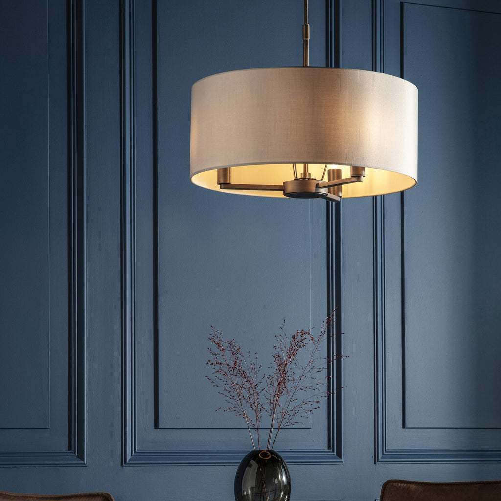 73015 Daley 3 Light Pendant Dark Antique Bronze Silk Fabric Shade