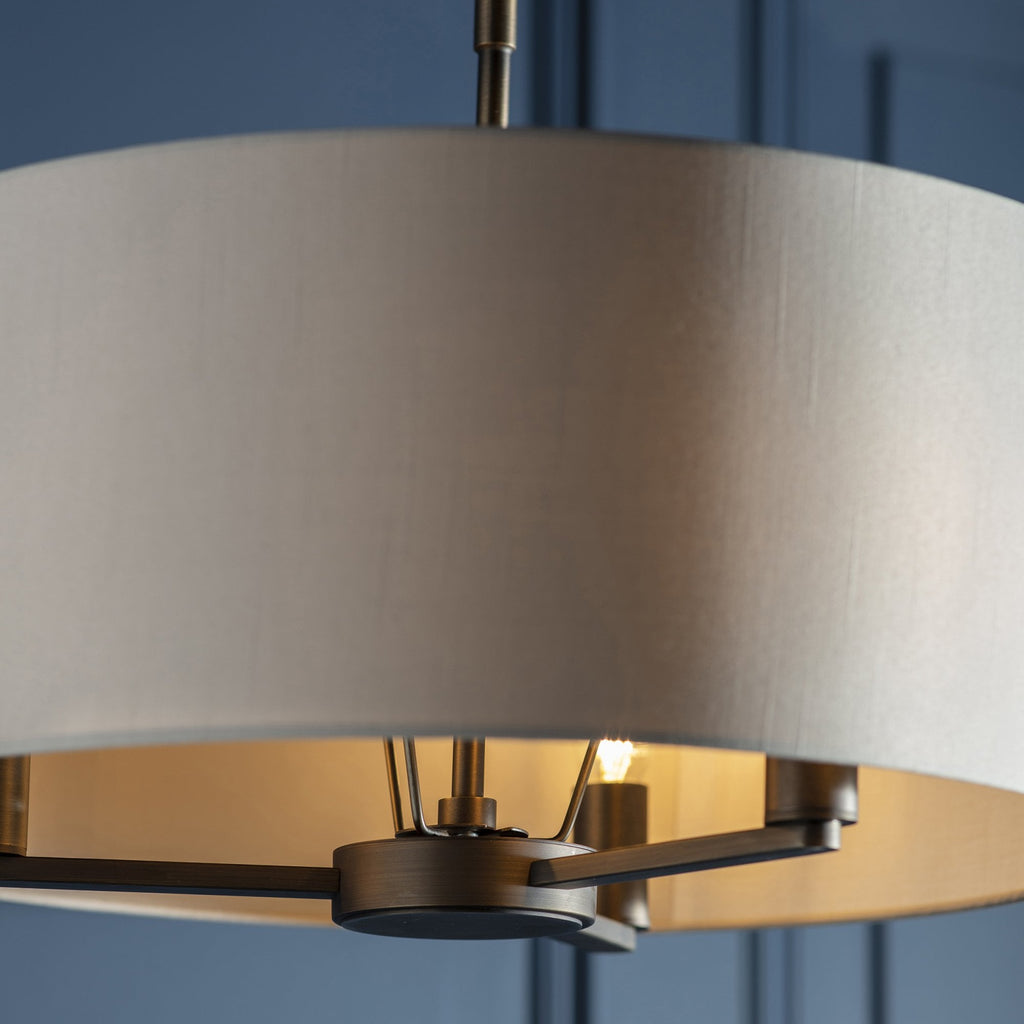 73015 Daley 3 Light Pendant Dark Antique Bronze Silk Fabric Shade