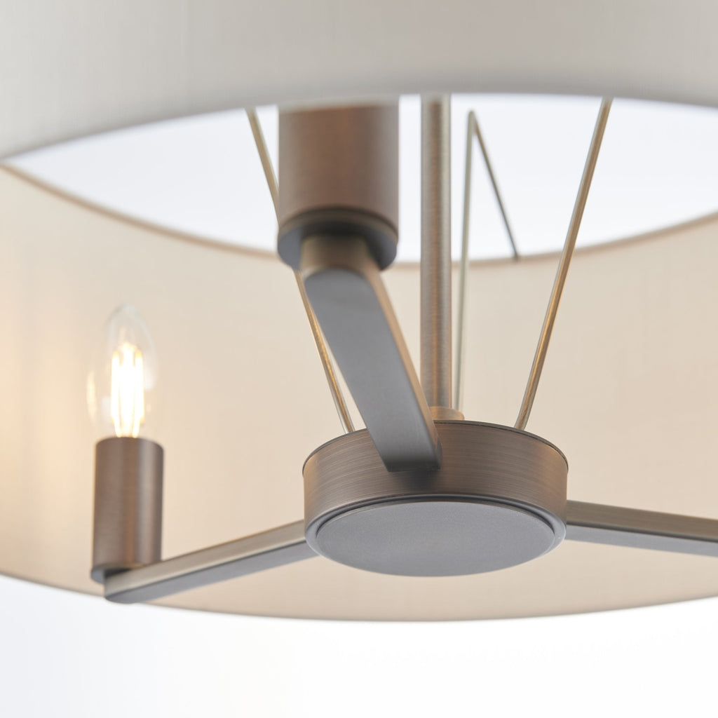 73015 Daley 3 Light Pendant Dark Antique Bronze Silk Fabric Shade