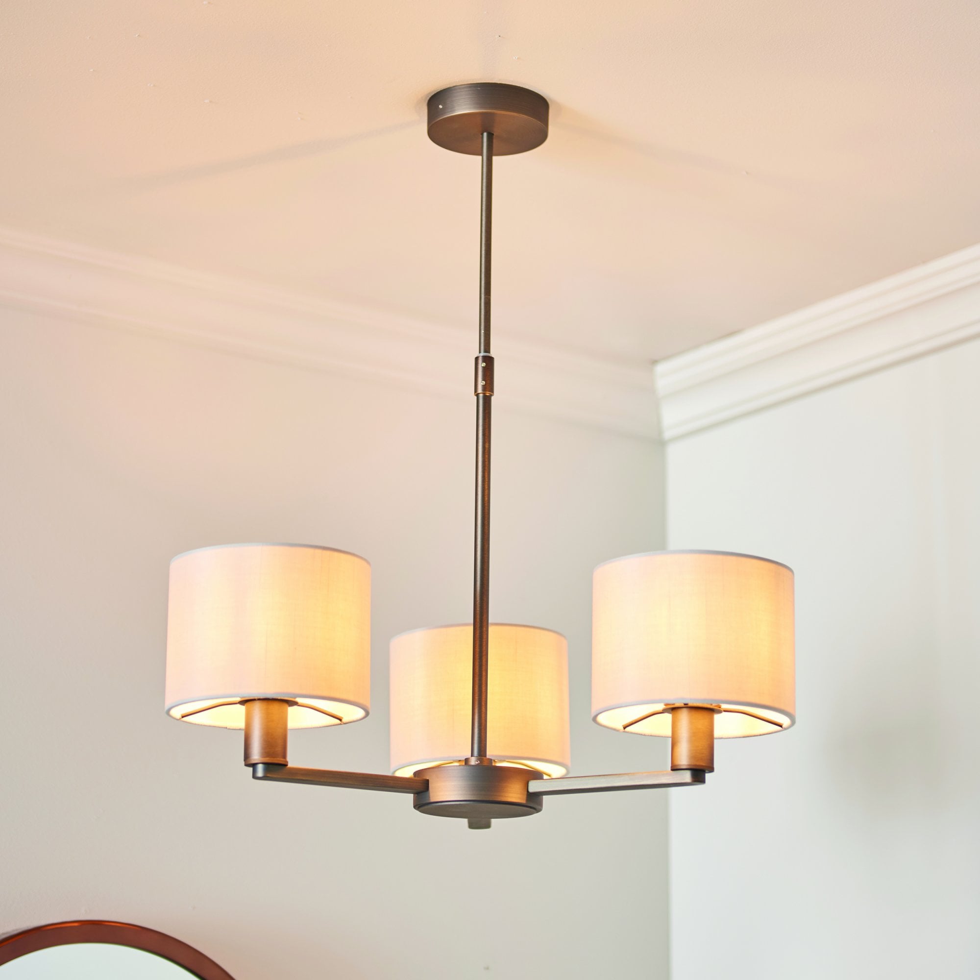 73016 Daley 3 Light Pendant Dark Antique Bronze Silk Shade