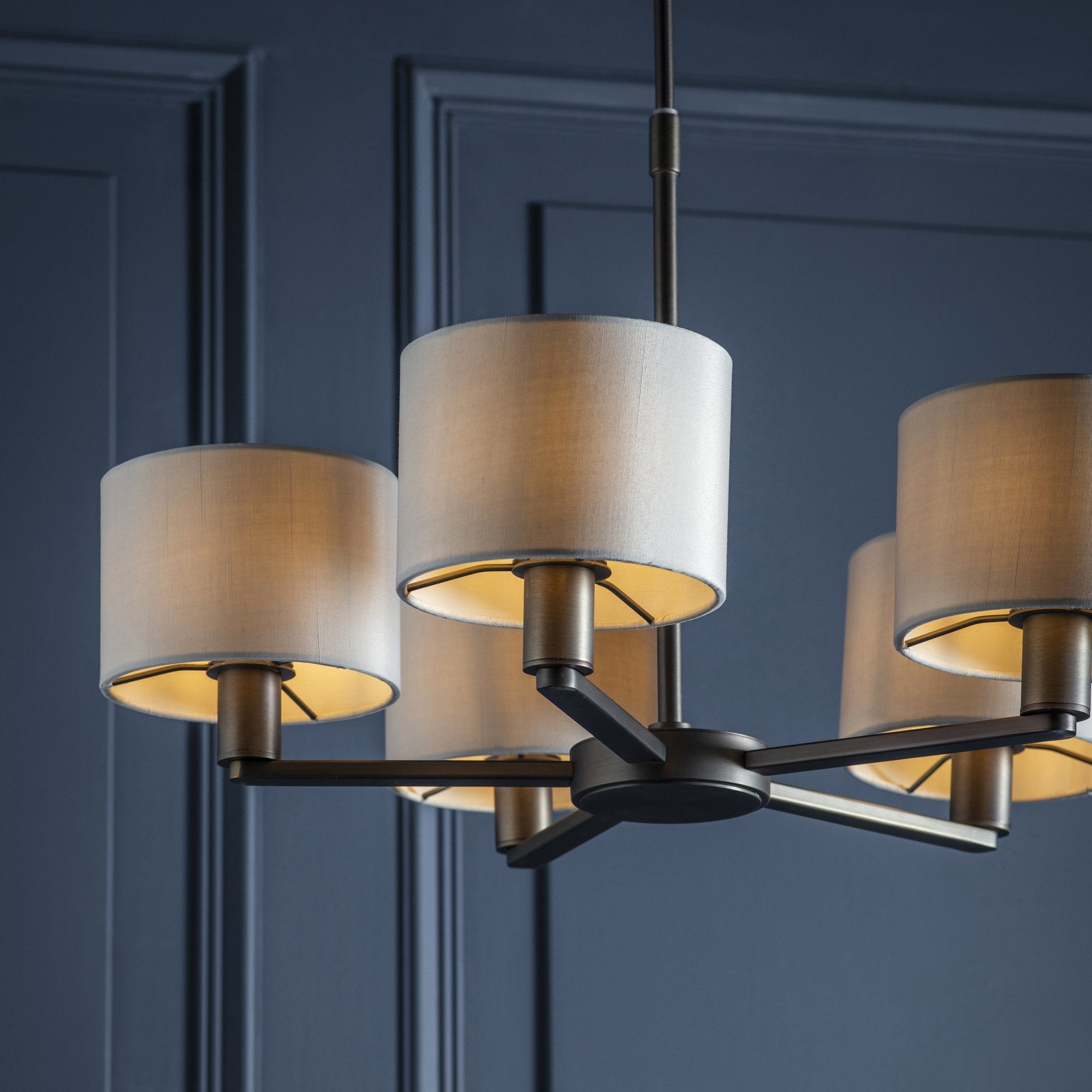 73017 Daley 5 Light Pendant Dark Antique Bronze Silk Shades
