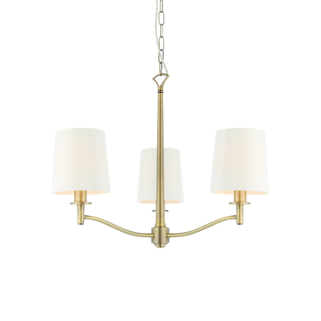 73411 Ortona 3 Light Pendant Antique Brass White Shades