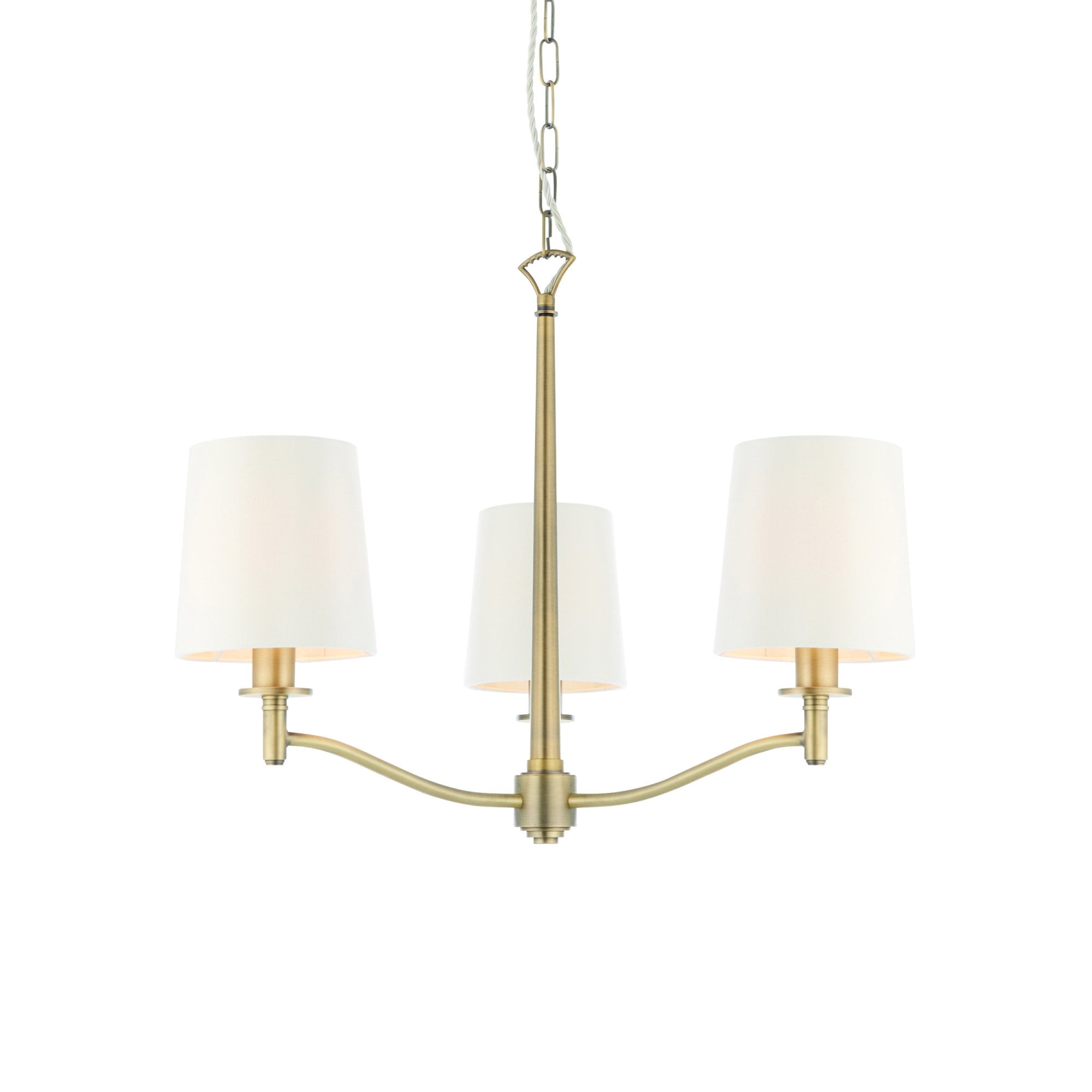 73411 Ortona 3 Light Pendant Antique Brass White Shades