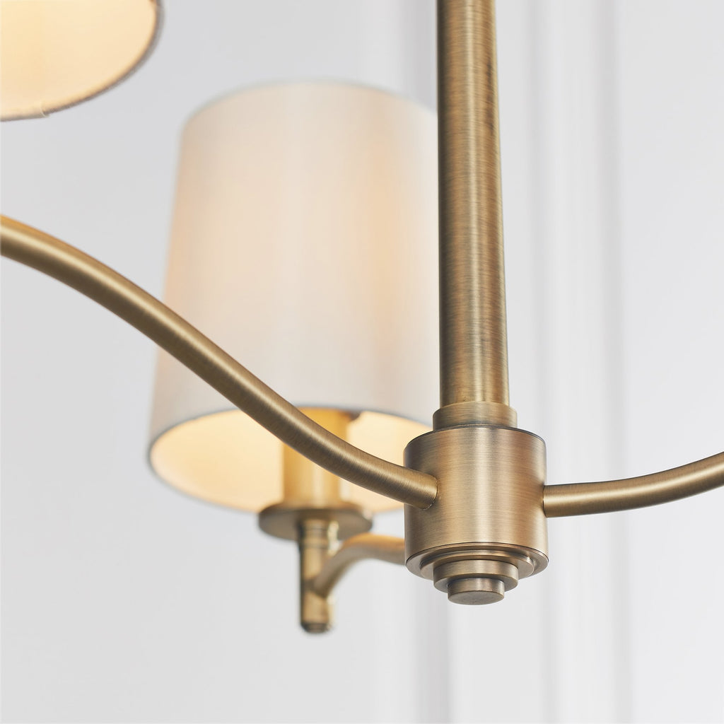 73411 Ortona 3 Light Pendant Antique Brass White Shades