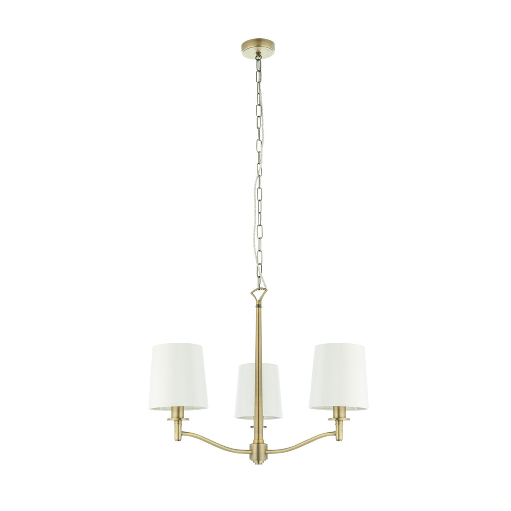 73411 Ortona 3 Light Pendant Antique Brass White Shades