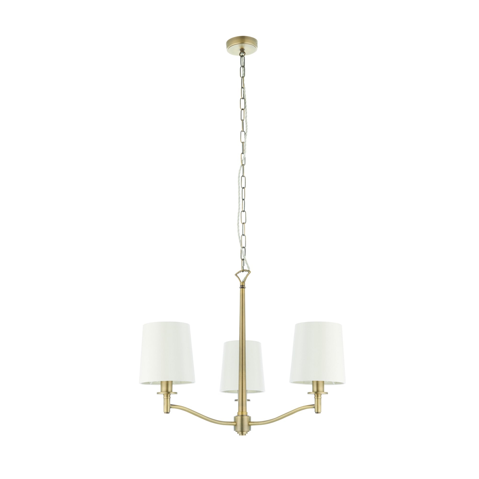 73411 Ortona 3 Light Pendant Antique Brass White Shades