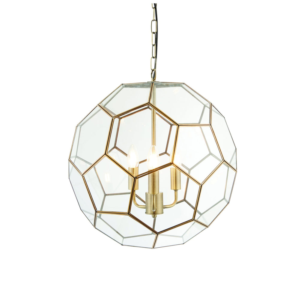 73560 Miele 3 Light Pendant Antique Brass Clear Glass