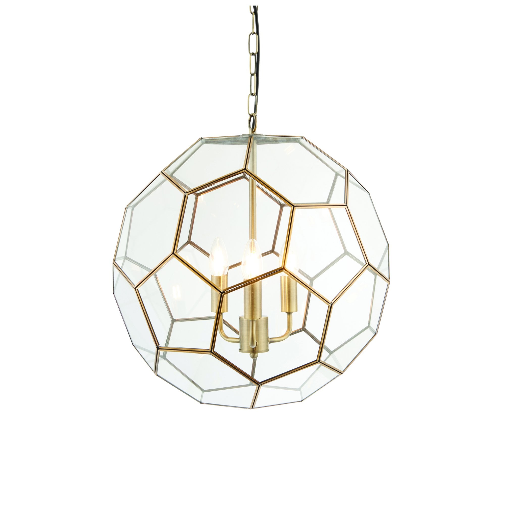 73560 Miele 3 Light Pendant Antique Brass Clear Glass