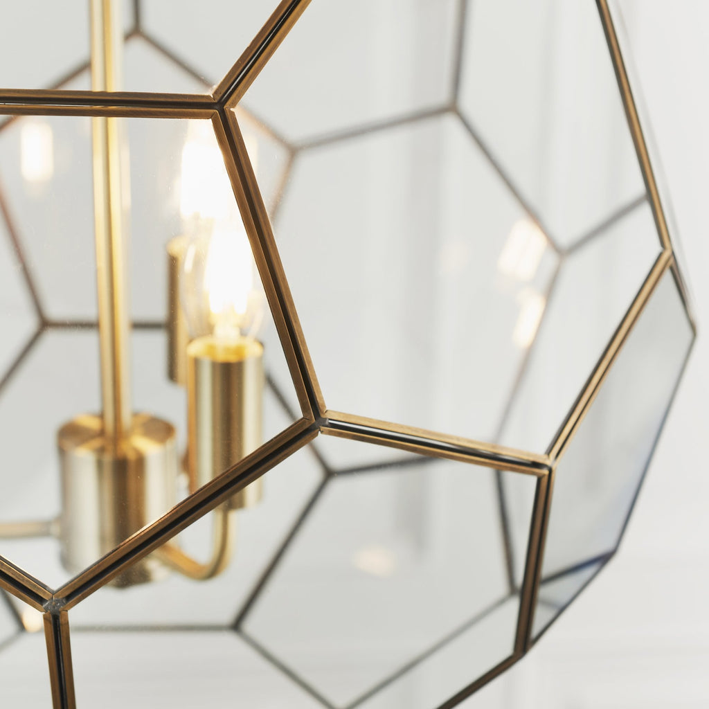73560 Miele 3 Light Pendant Antique Brass Clear Glass