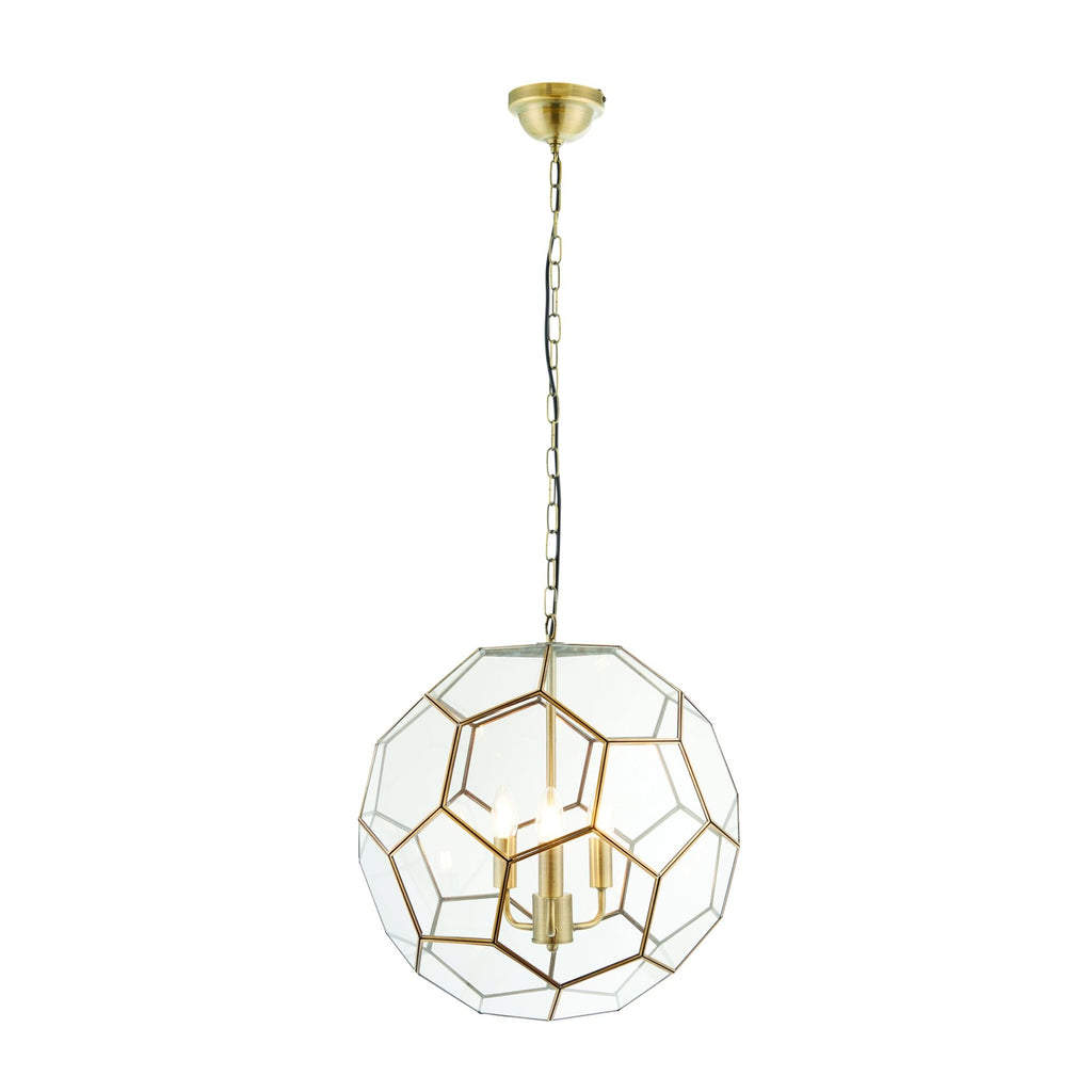 73560 Miele 3 Light Pendant Antique Brass Clear Glass