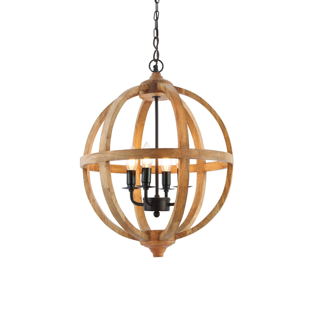 73575 Toba 4 Light Pendant Mango Wood Dark Bronze