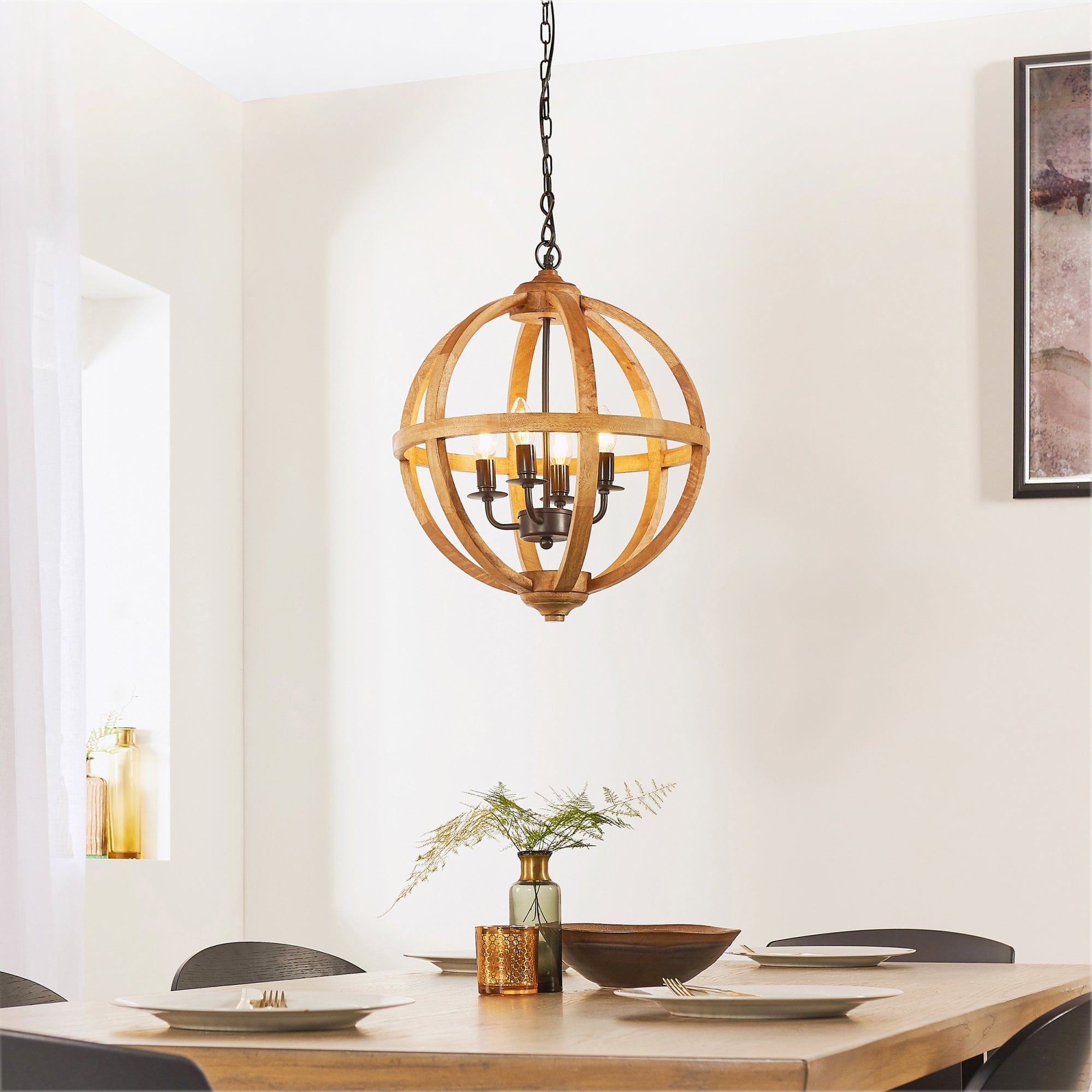 73575 Toba 4 Light Pendant Mango Wood Dark Bronze