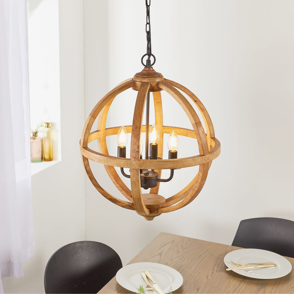 73575 Toba 4 Light Pendant Mango Wood Dark Bronze