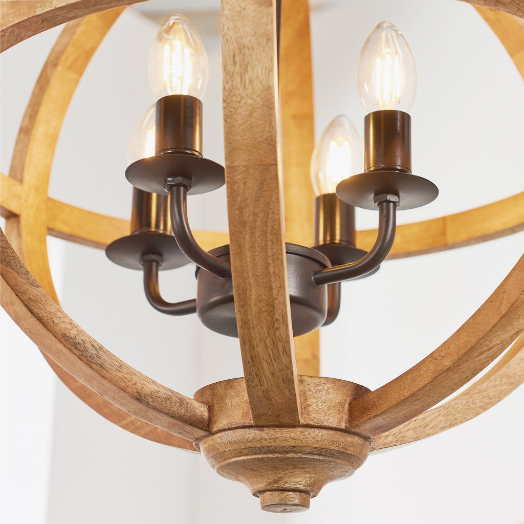 73575 Toba 4 Light Pendant Mango Wood Dark Bronze
